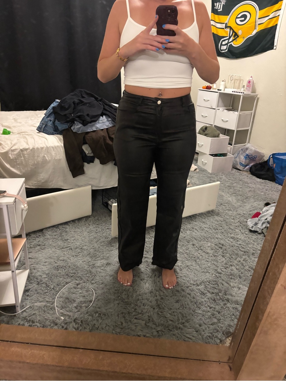 High-Rise Black Women’s fake leather pants